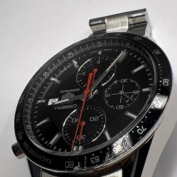 TAG HEUER Carrera Chronograph CV2014-1 Automatic Black Dial Date Steel Watch - Picture 5 of 11